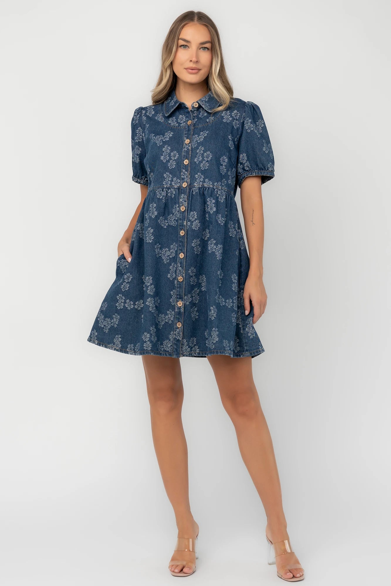 Tiff Button Up Short Dress | Medium Floral Wash