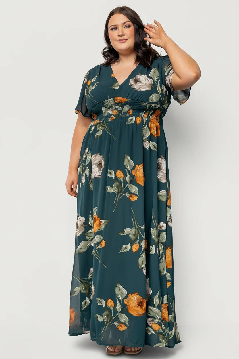 Birdie Maxi Dress - Deep Topaz Floral V-Neck | Baltic Born L Birdie Maxi Dress - Deep Topaz Floral V-Neck | Baltic Born L