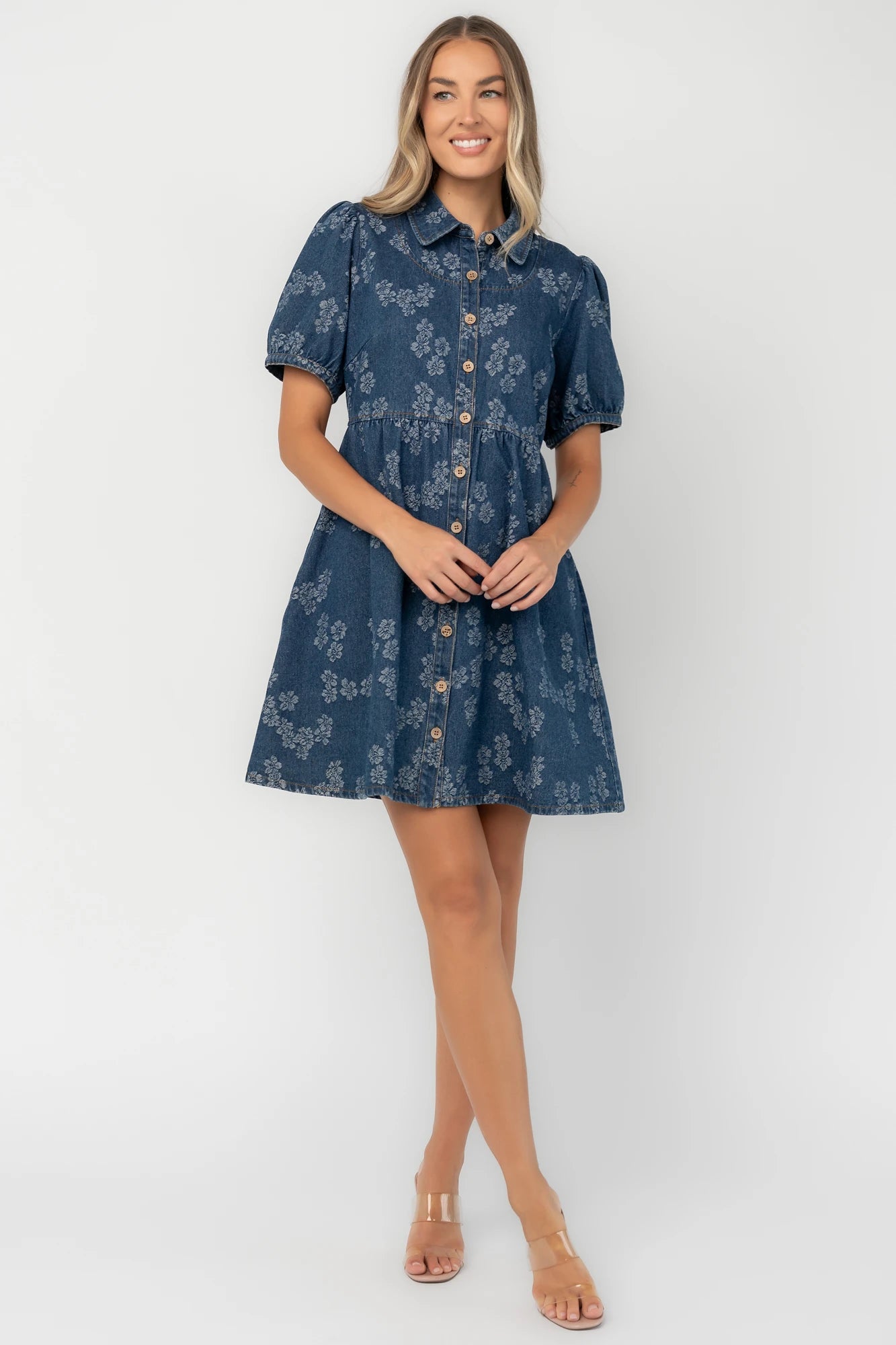 Baltic Born Womens Tiff Button Up Short Dress | Medium Floral Wash