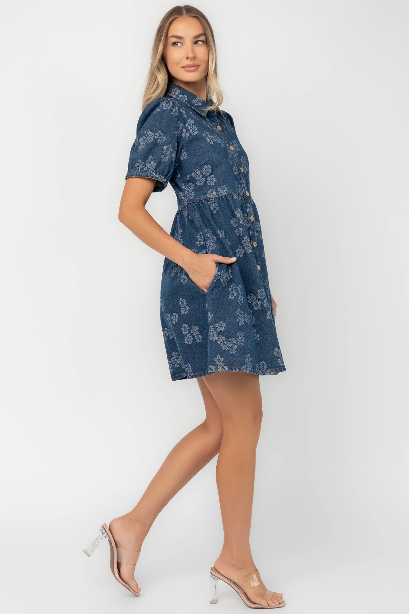 Baltic Born Womens Tiff Button Up Short Dress | Medium Floral Wash