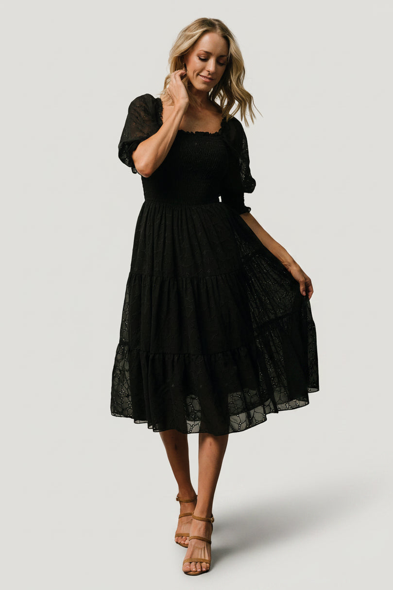 Hazel Eyelet Midi Dress | Black Hazel Eyelet Midi Dress | Black
