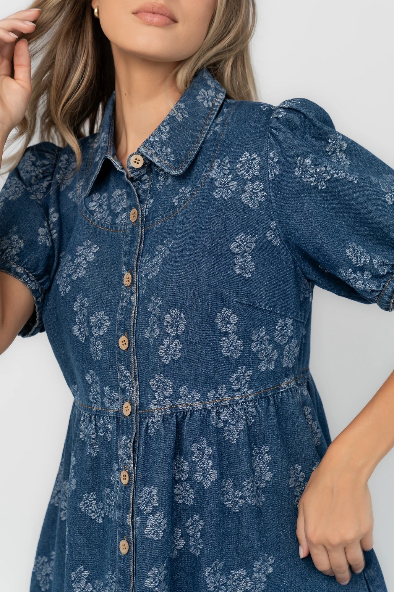 Tiff Button Up Short Dress | Medium Floral Wash