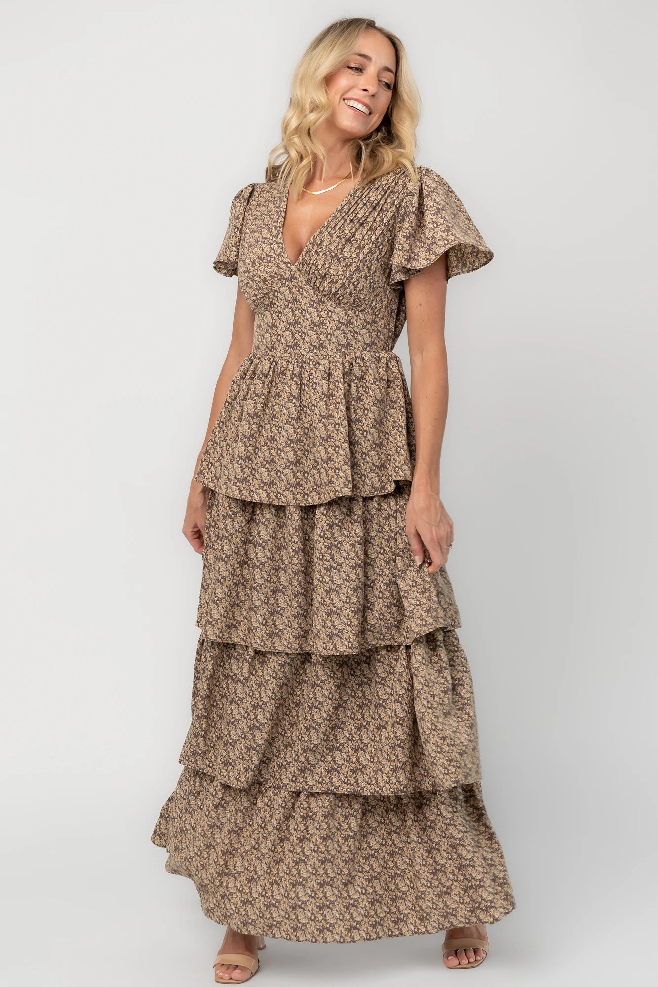 Aloette Tiered Maxi Dress | Brown Floral