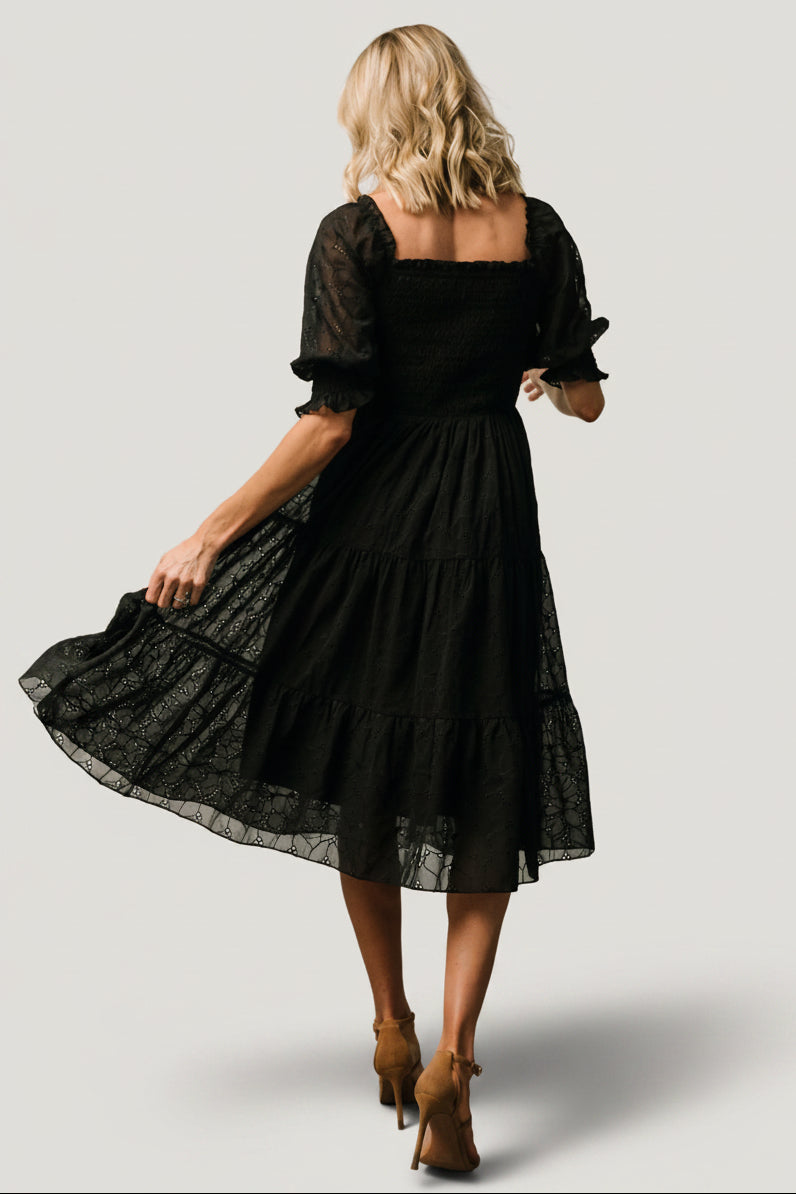 Hazel Eyelet Midi Dress | Black