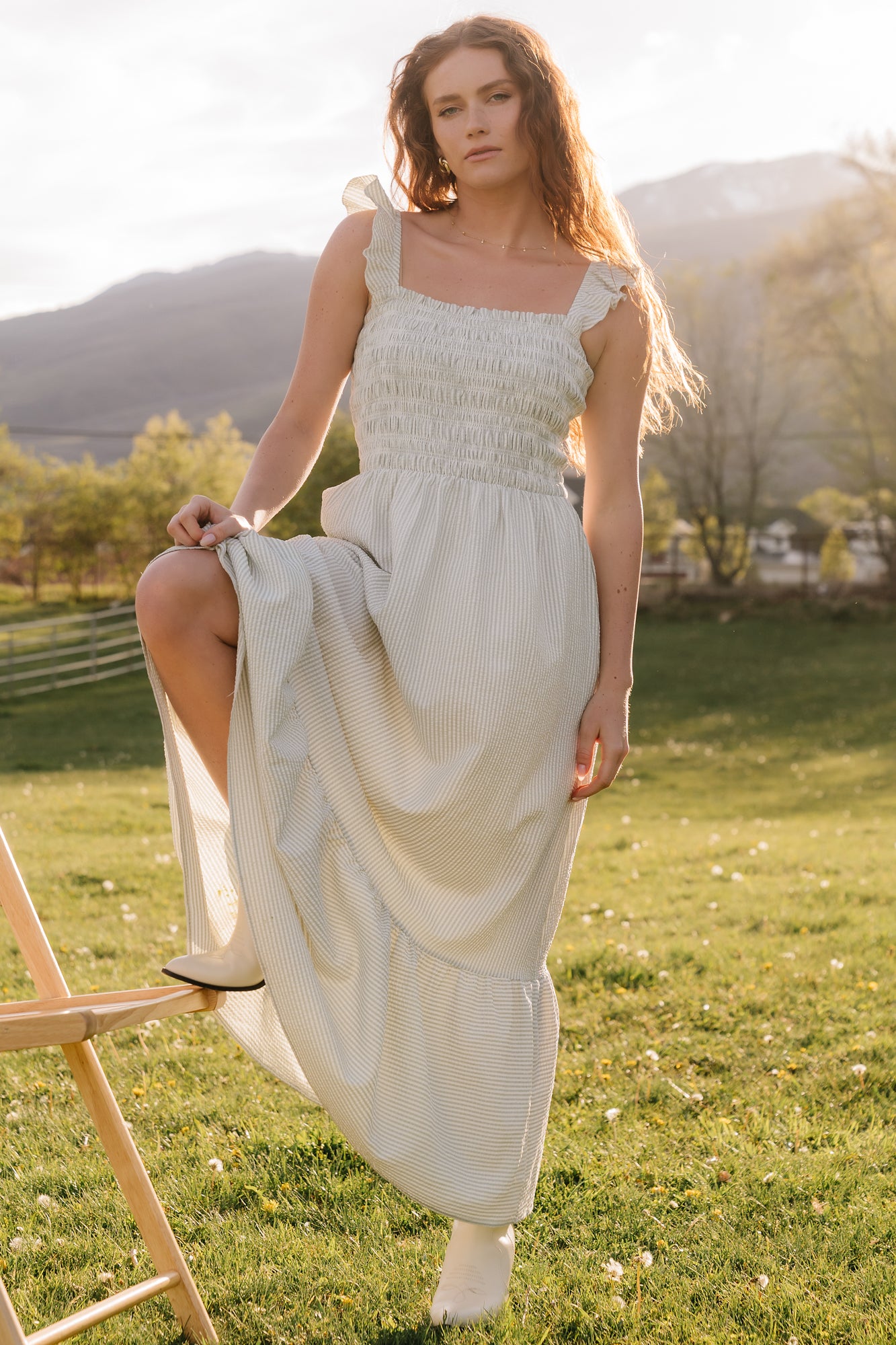 Jenny Smocked Maxi Dress | Sage + White Jenny Smocked Maxi Dress | Sage + White