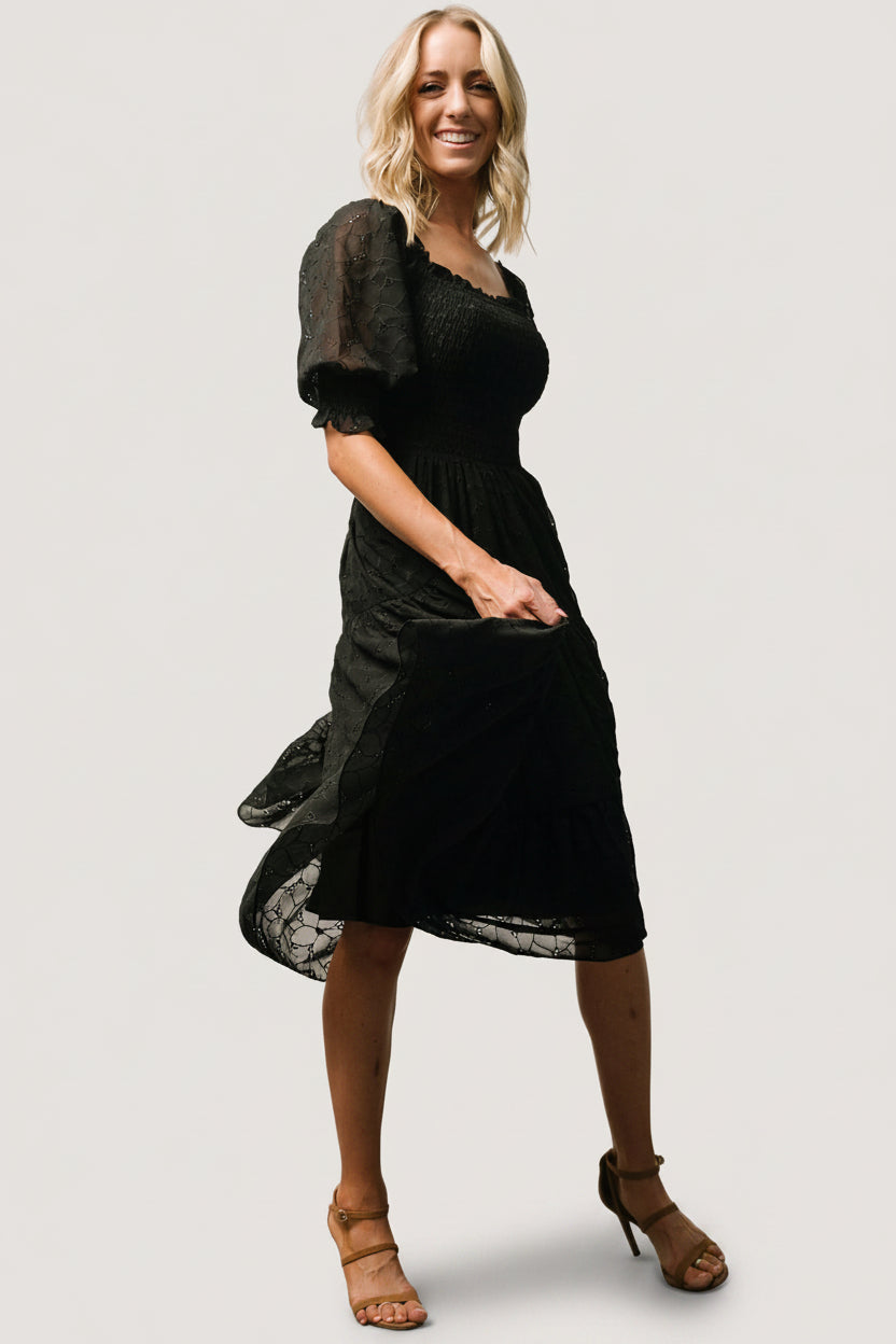 Hazel Eyelet Midi Dress | Black