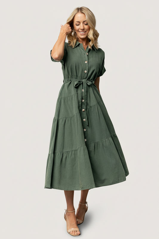 Logan Button Up Dress | Green Logan Button Up Dress | Green