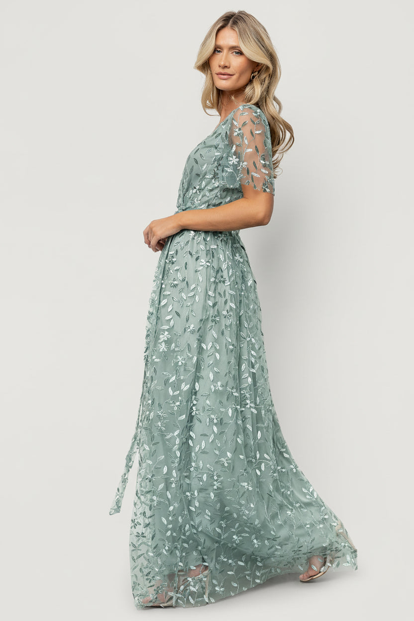 Marseille Embossed Maxi Dress Eucalyptus | Baltic Born L Marseille Embossed Maxi Dress Eucalyptus | Baltic Born L