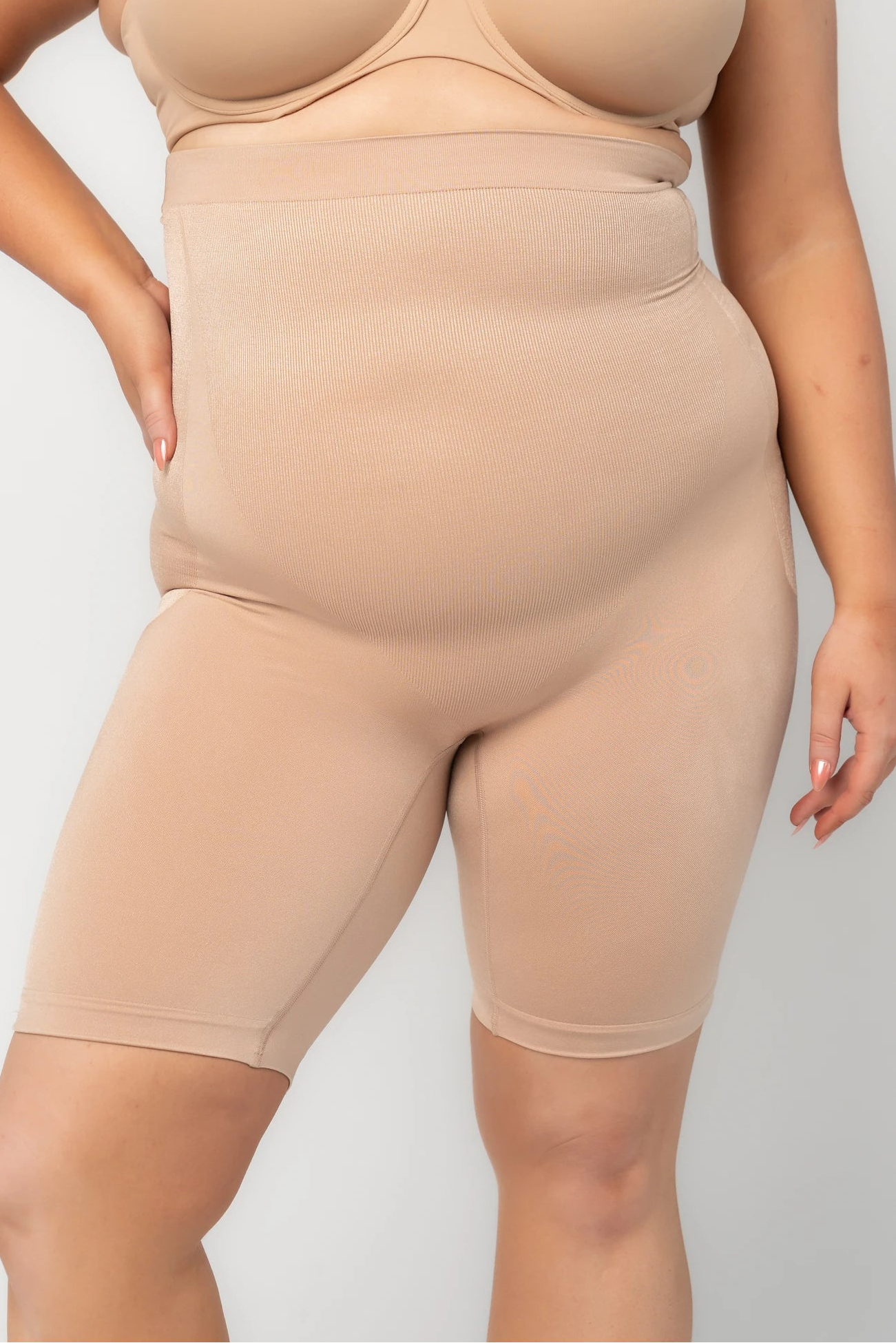 Essential High Waisted Mid Thigh Shorts | Nude