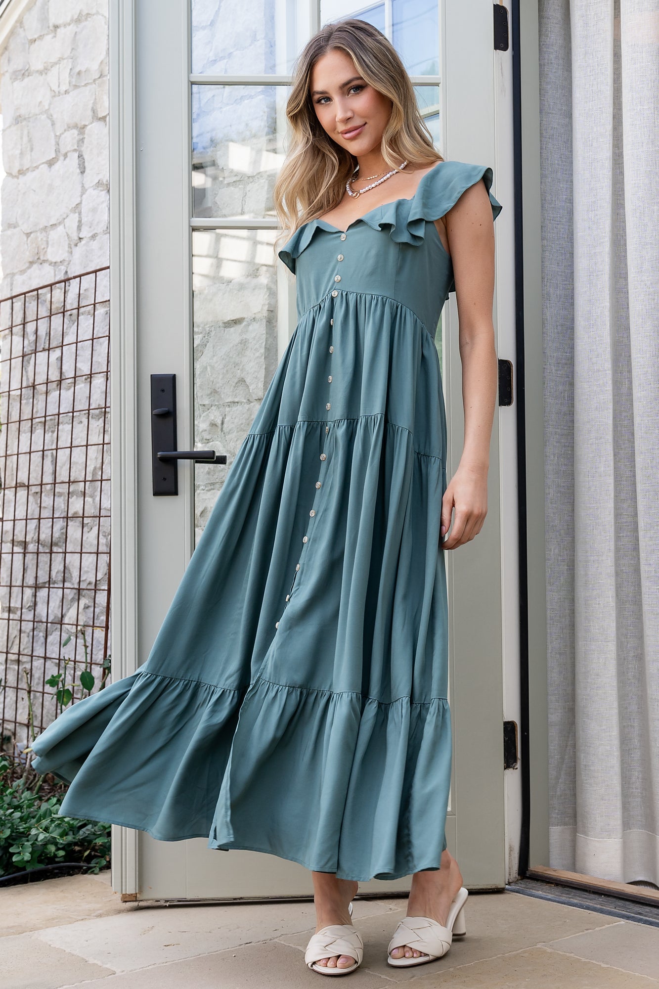 Ellie Ruffle Maxi Dress Deep Teal | Baltic Born XL Ellie Ruffle Maxi Dress Deep Teal | Baltic Born XL