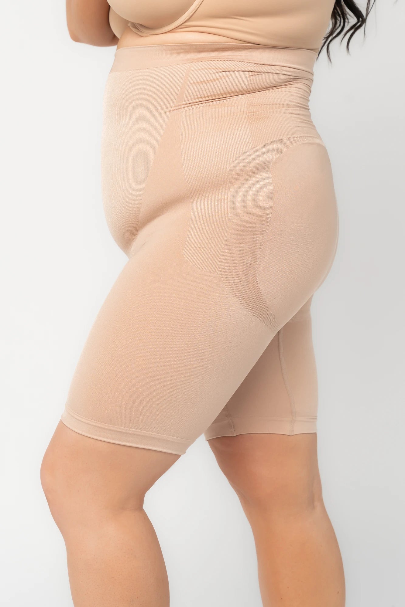 Essential High Waisted Mid Thigh Shorts | Nude