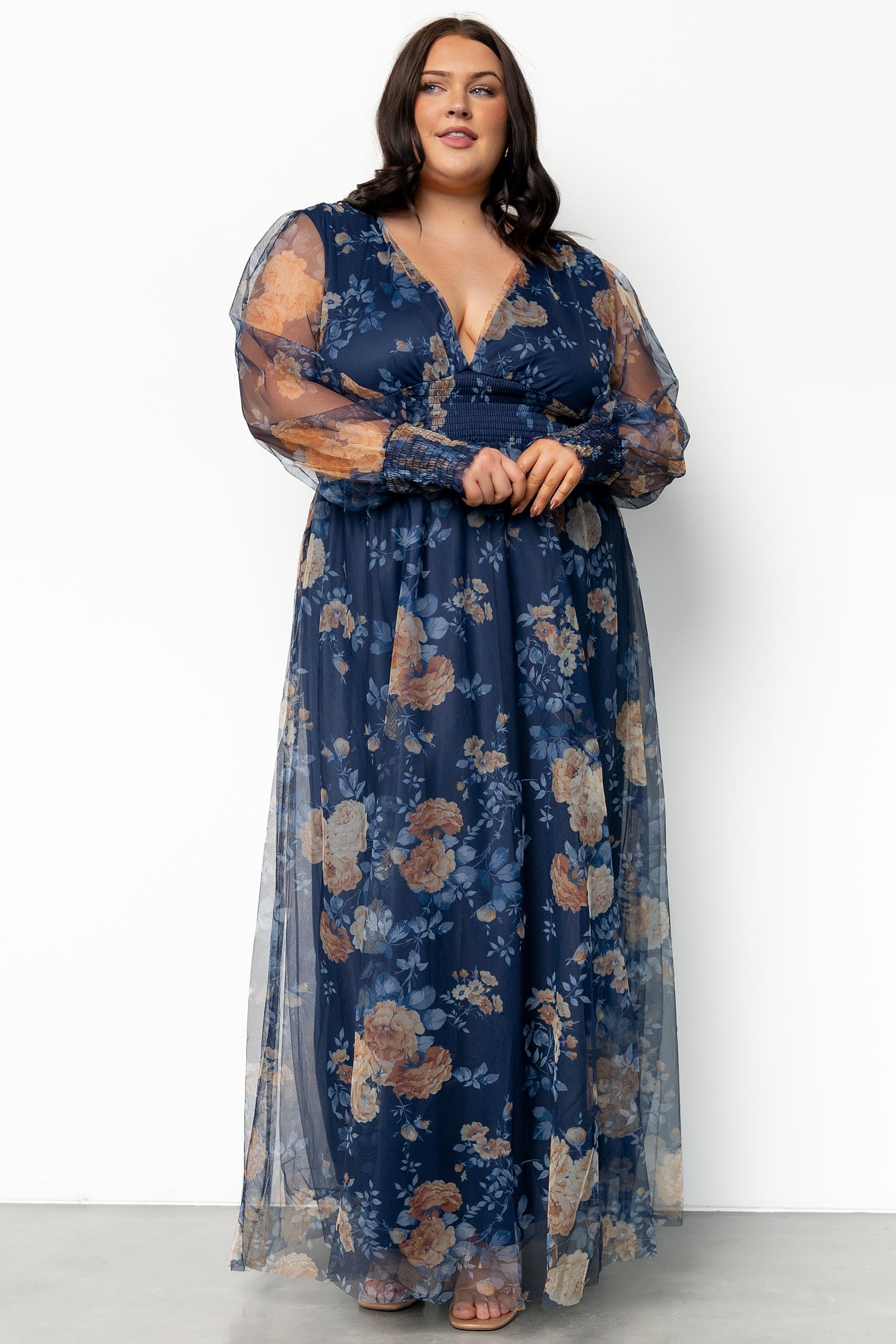 Layla Tulle Maxi Dress Blue Golden Floral