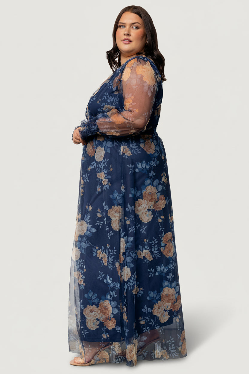 Baltic Born Womens Layla Tulle Maxi Dress | Blue + Golden Floral