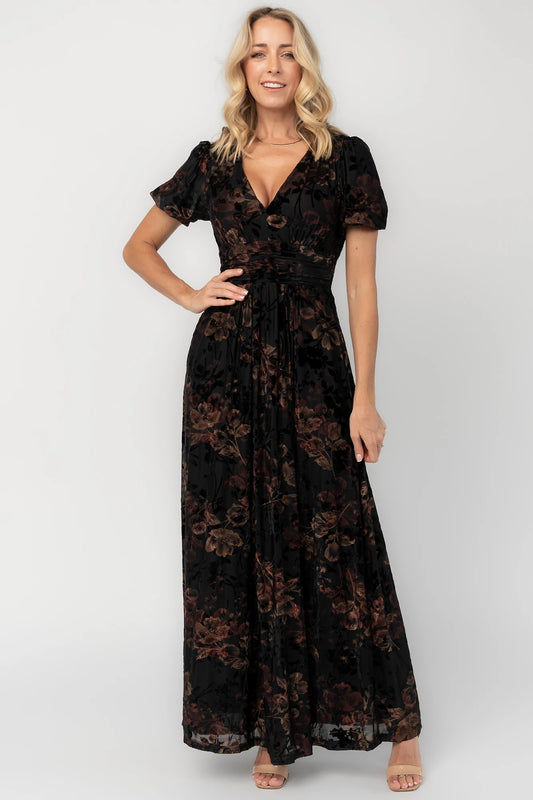 Leslie Velvet Maxi Dress | Black Floral