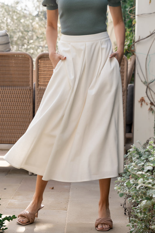 Katie Pleated Midi Skirt | Off White