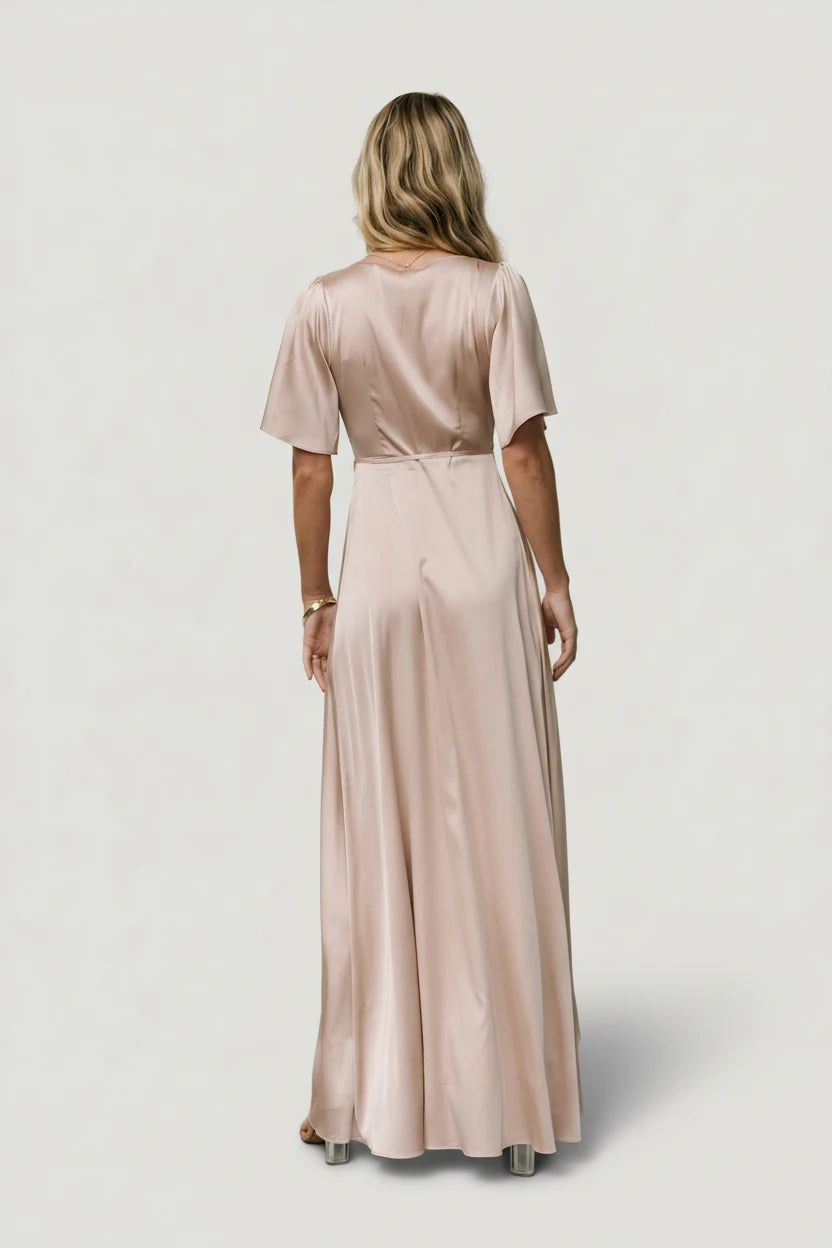 Vara Satin Maxi Wrap Dress | Champagne