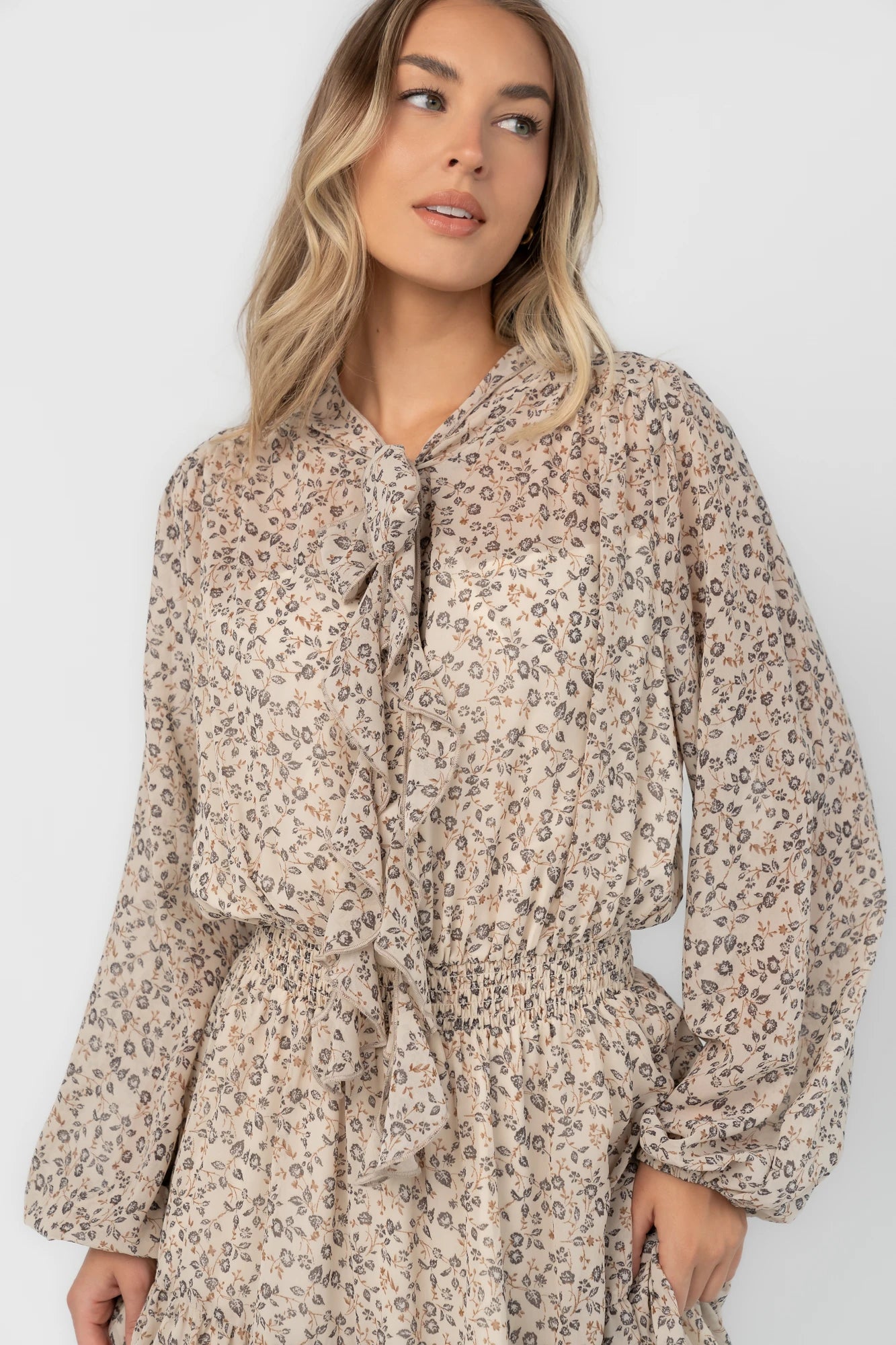 Rosamund Short Dress | Cream Floral