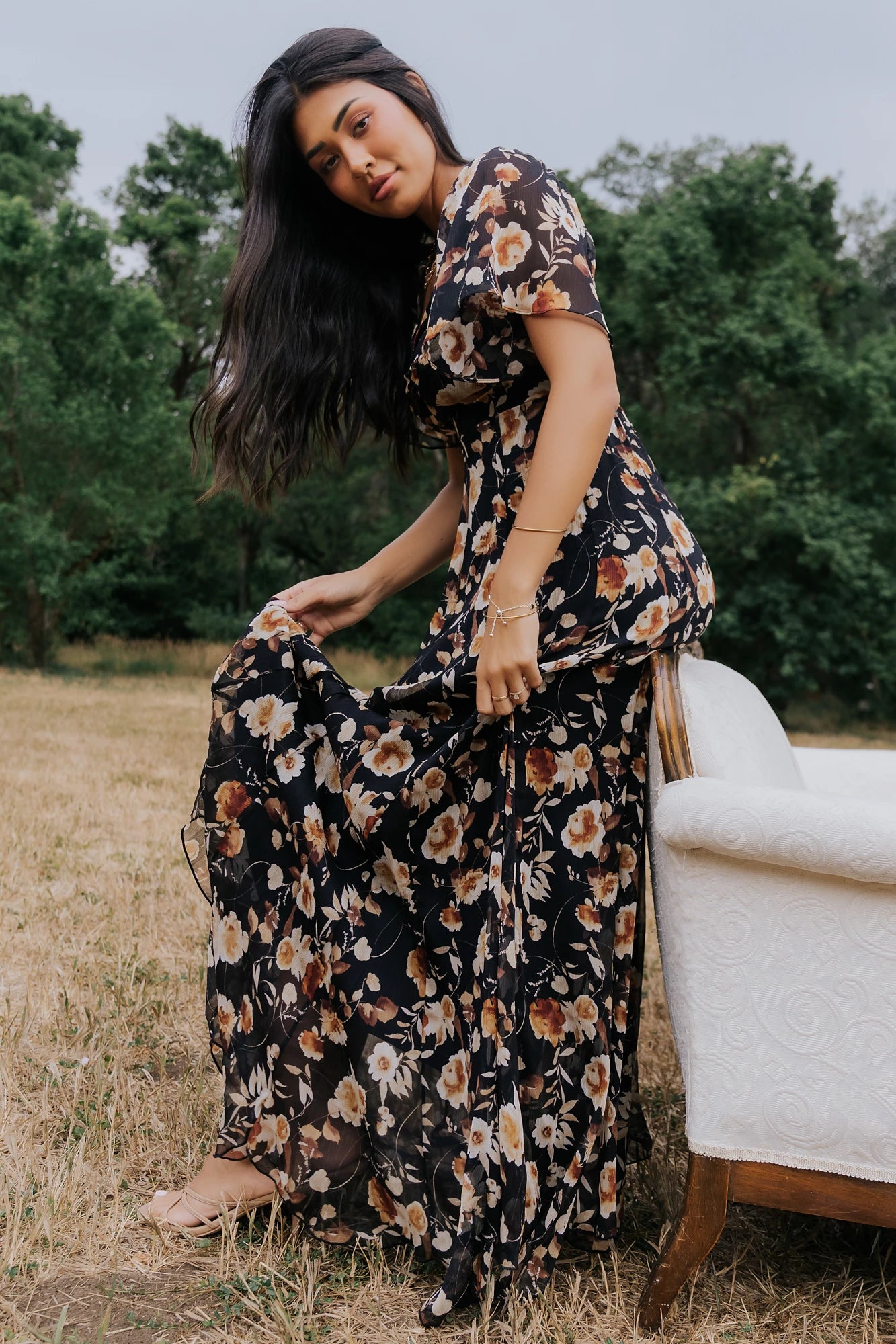 Positano Maxi Dress | Black + Golden Floral