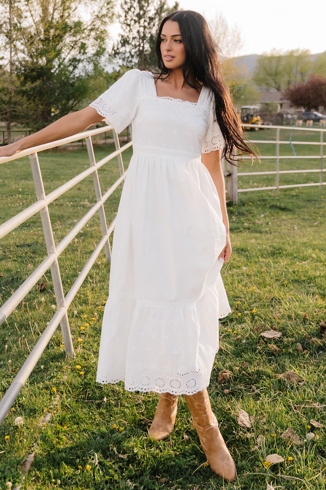 Baltic Born Womens Maddy Eyelet Midi Dress | Off White