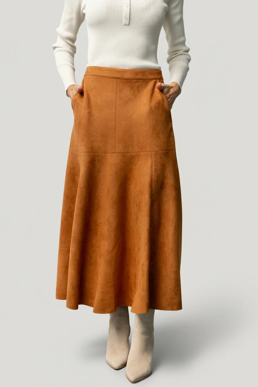 Tona Faux Suede Skirt | Camel