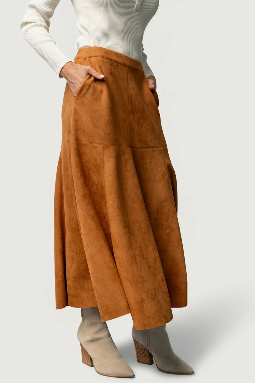 Tona Faux Suede Skirt | Camel