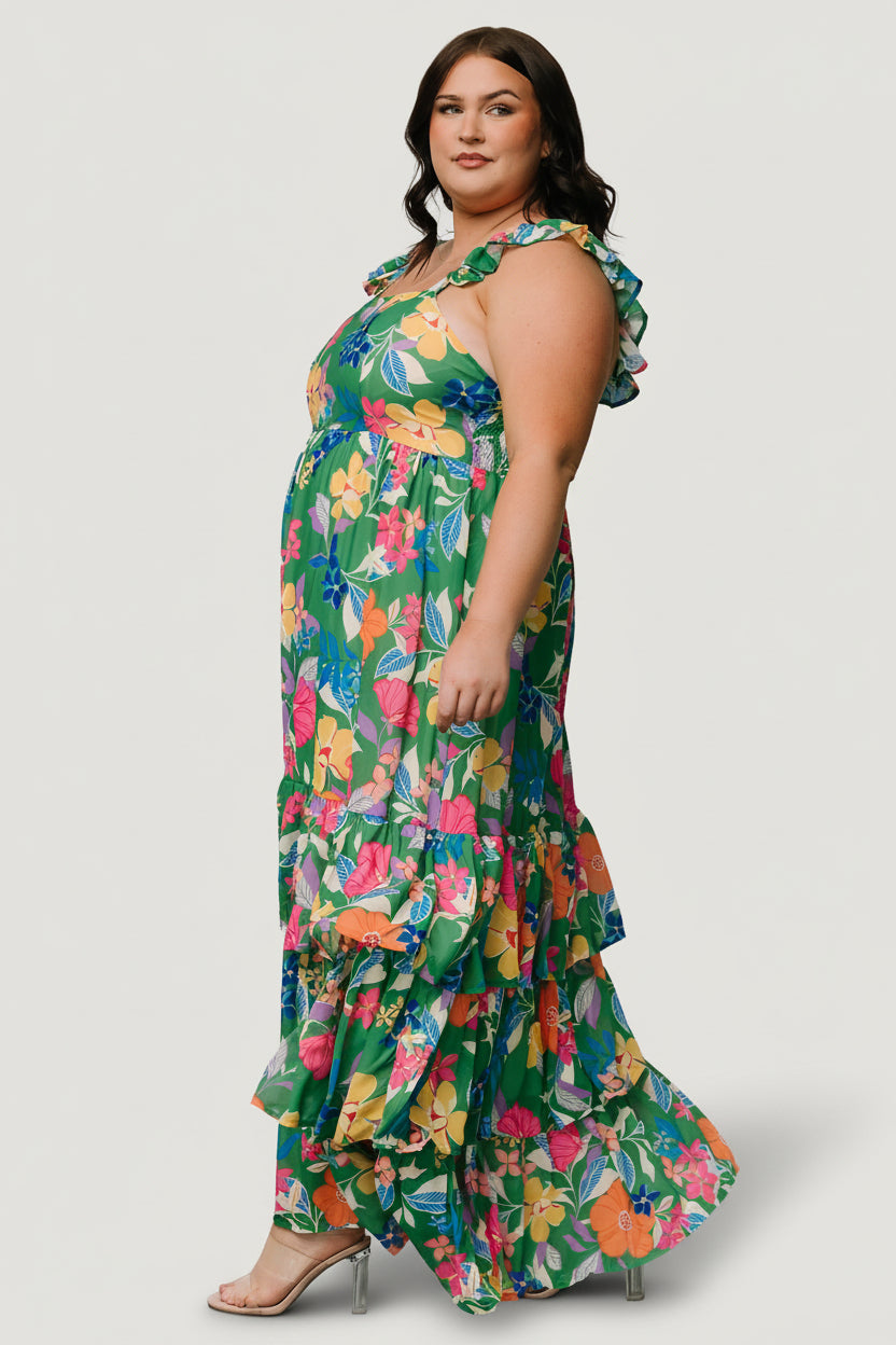Baltic Born Womens Monte Tiered Maxi Dress | Green Multi