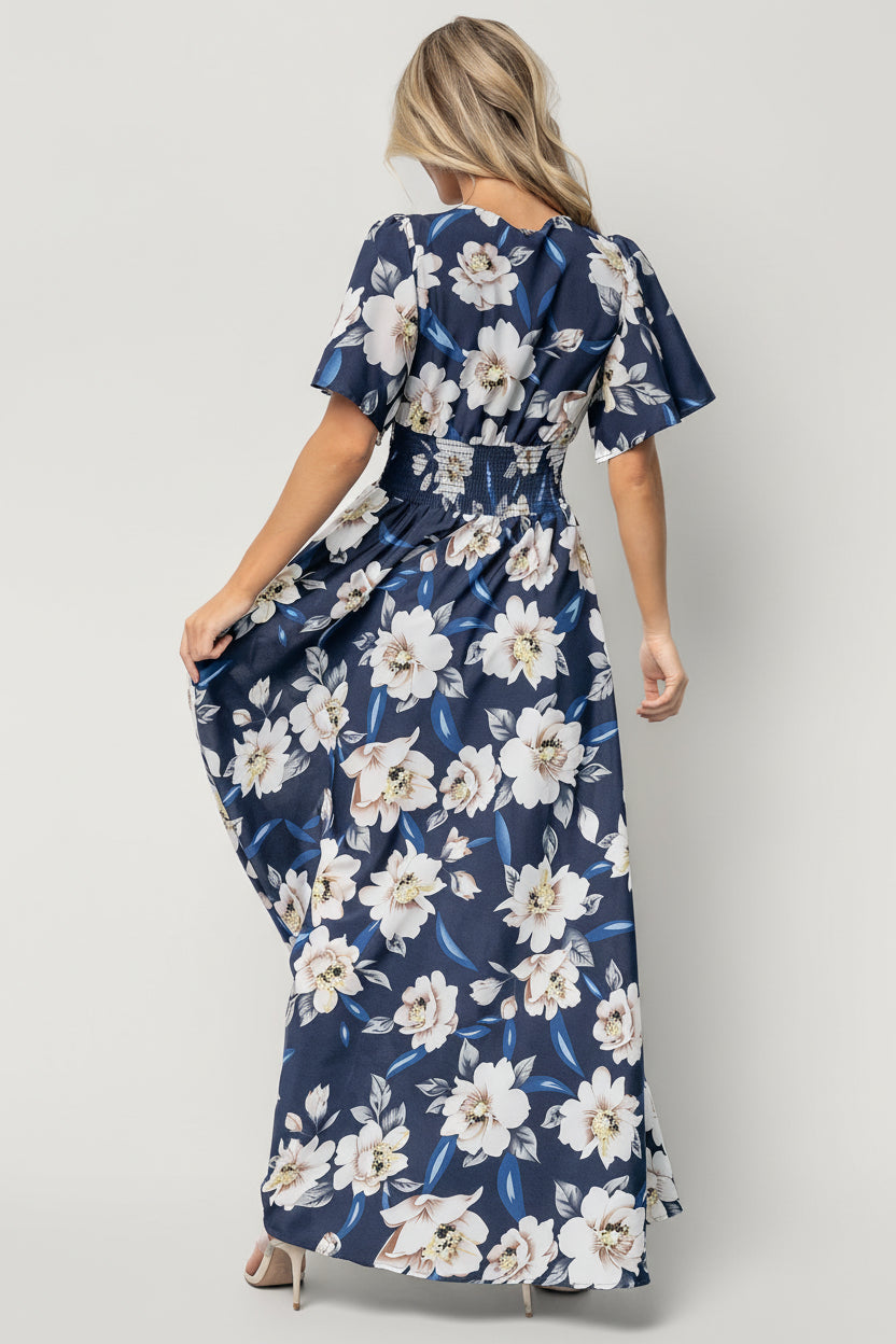 Verona Smocked Maxi Dress | Navy + White Floral Verona Smocked Maxi Dress | Navy + White Floral