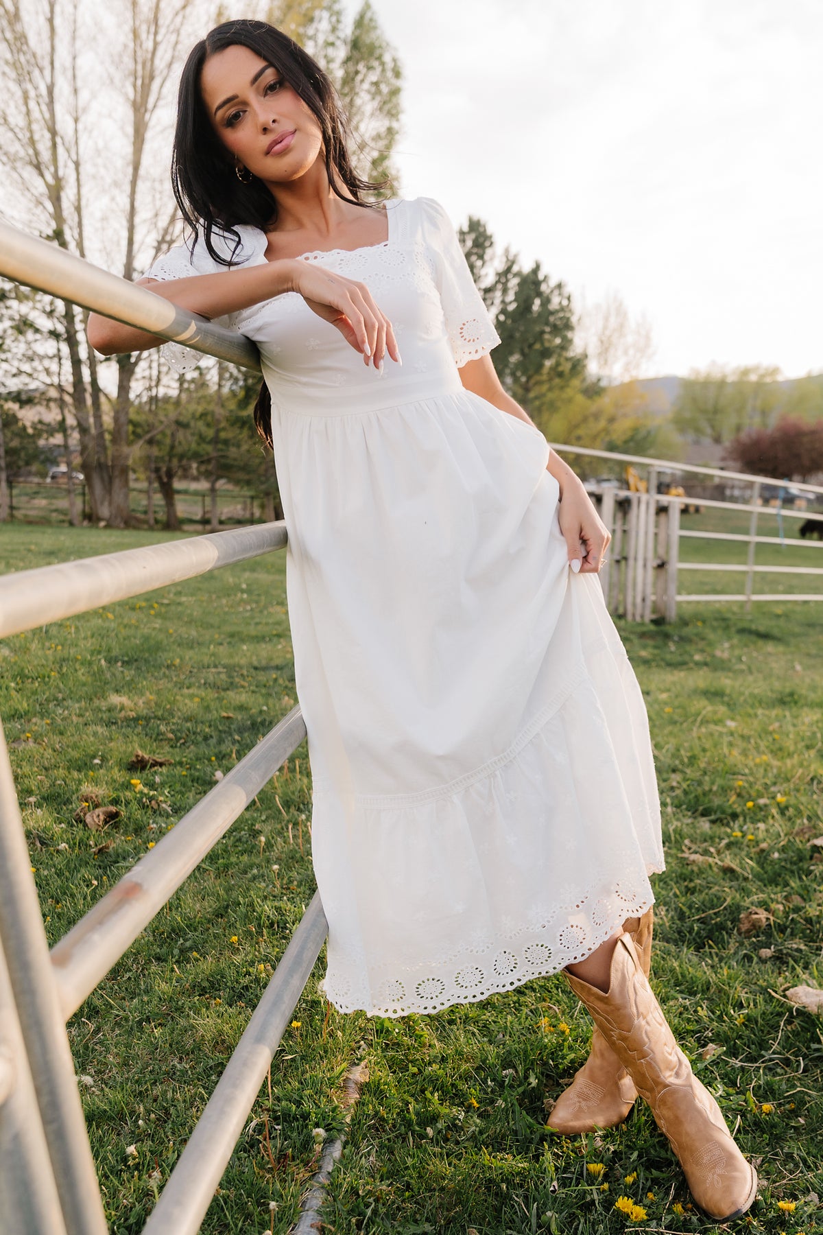 Maddy Eyelet Midi Dress - Off White