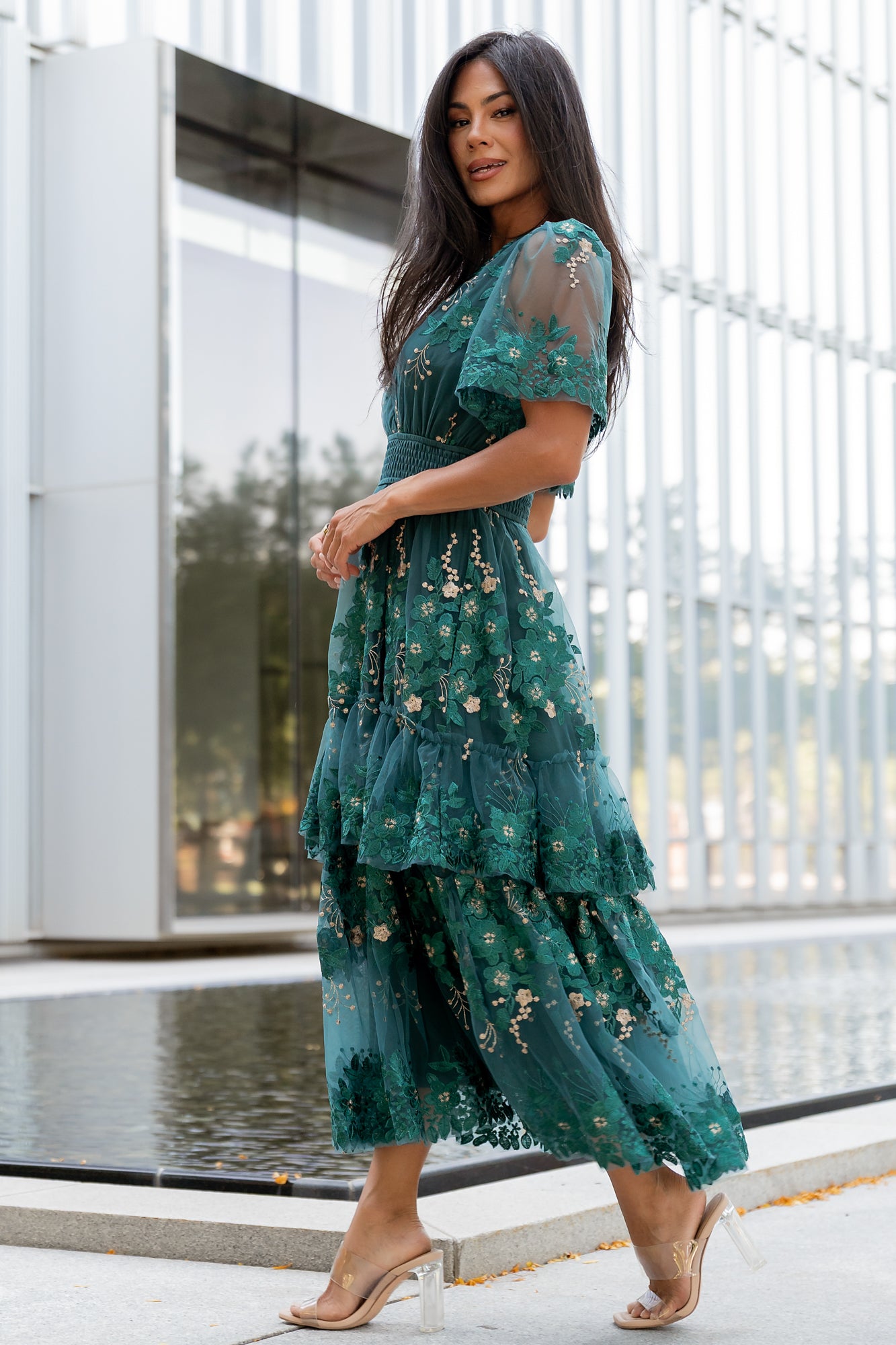 Baltic Born Womens Lotte Embroidered Midi Dress | Emerald