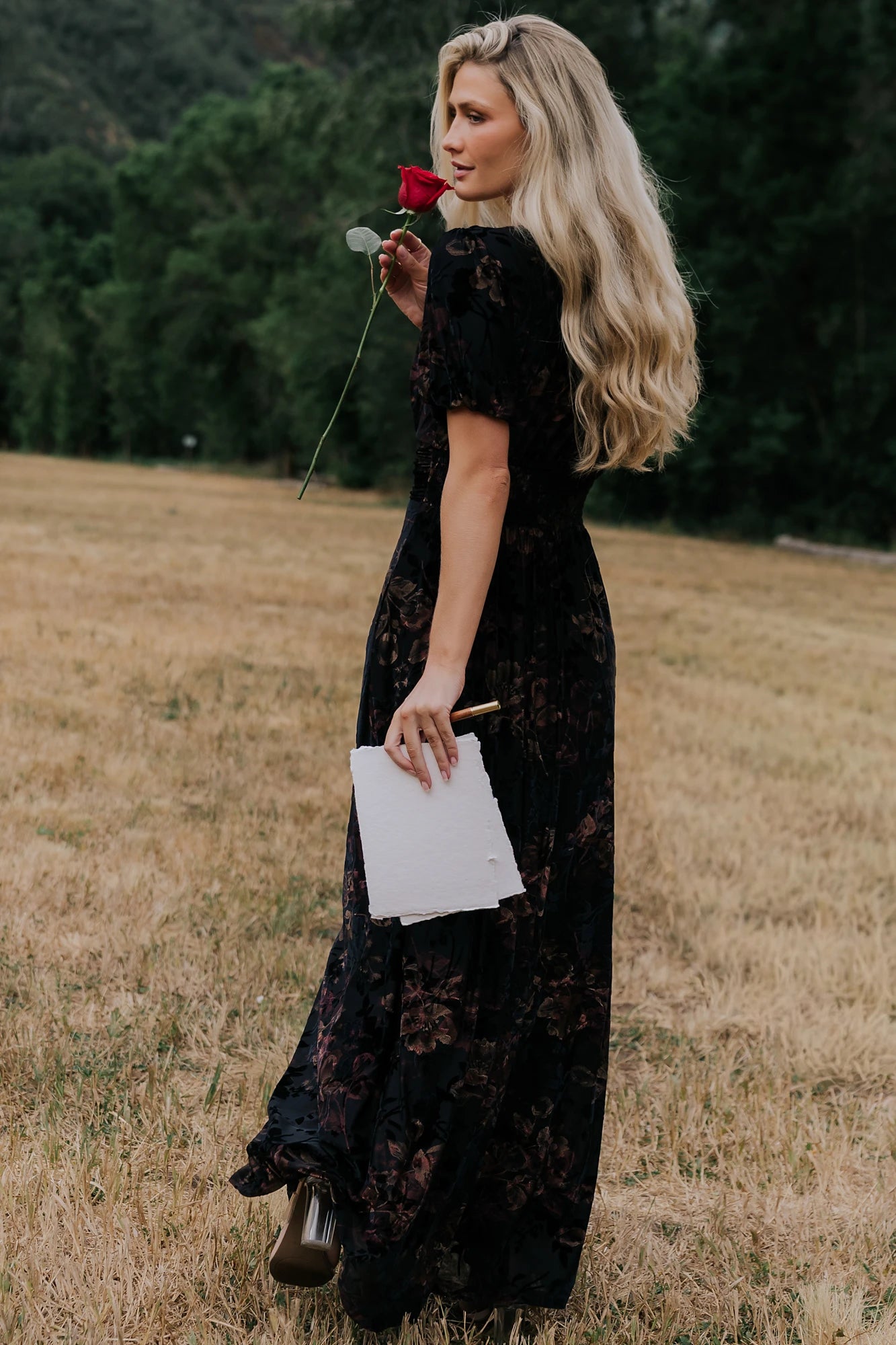 Leslie Velvet Maxi Dress | Black Floral