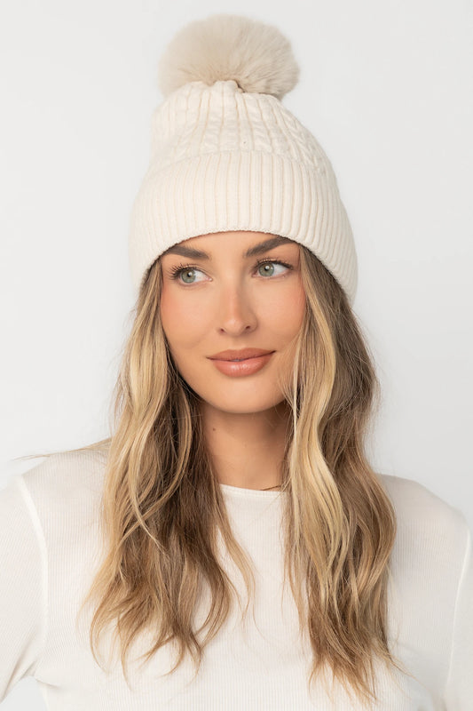 Lake Cable Knit Pom Beanie | Ivory