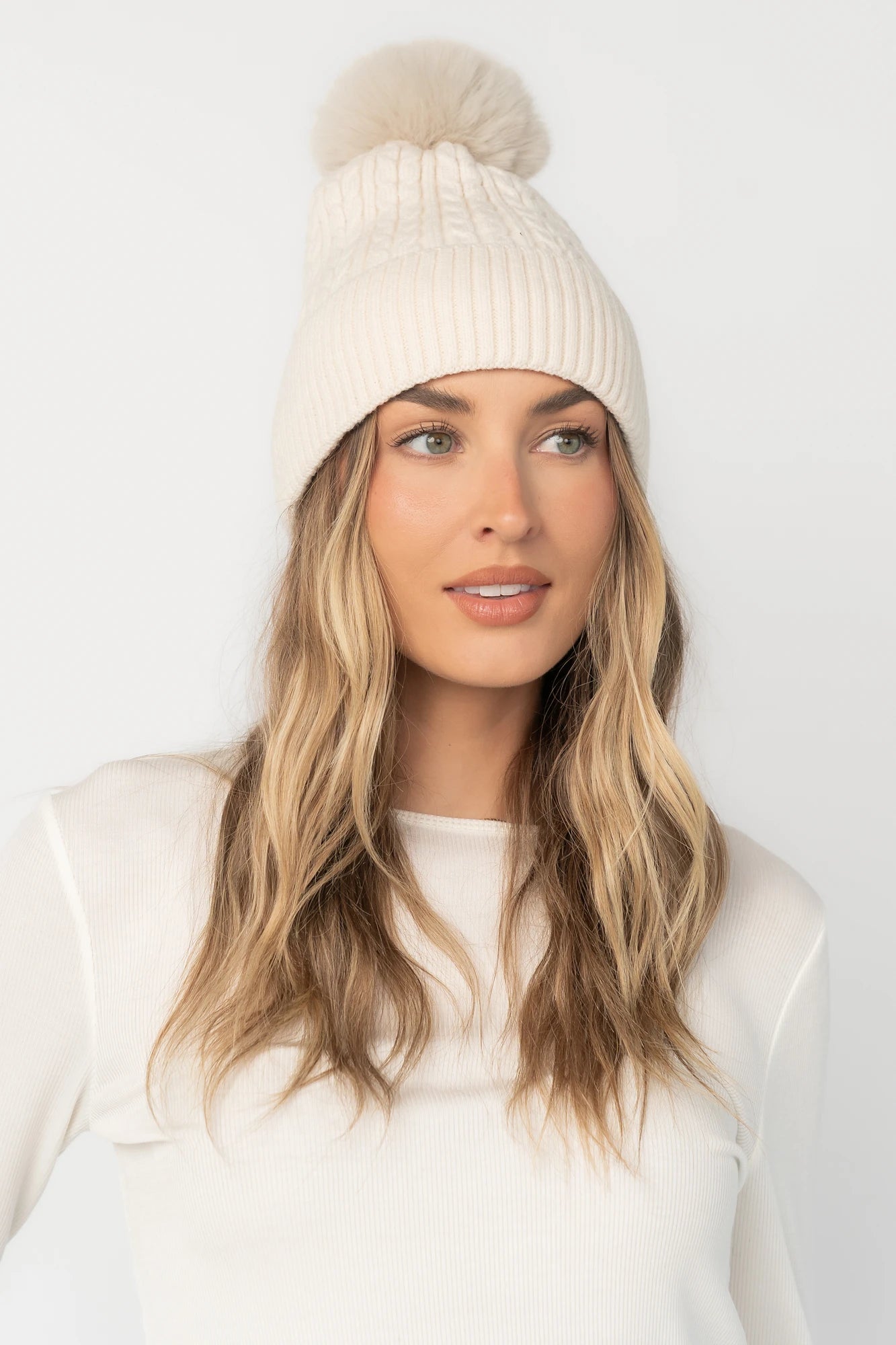 Lake Cable Knit Pom Beanie | Ivory