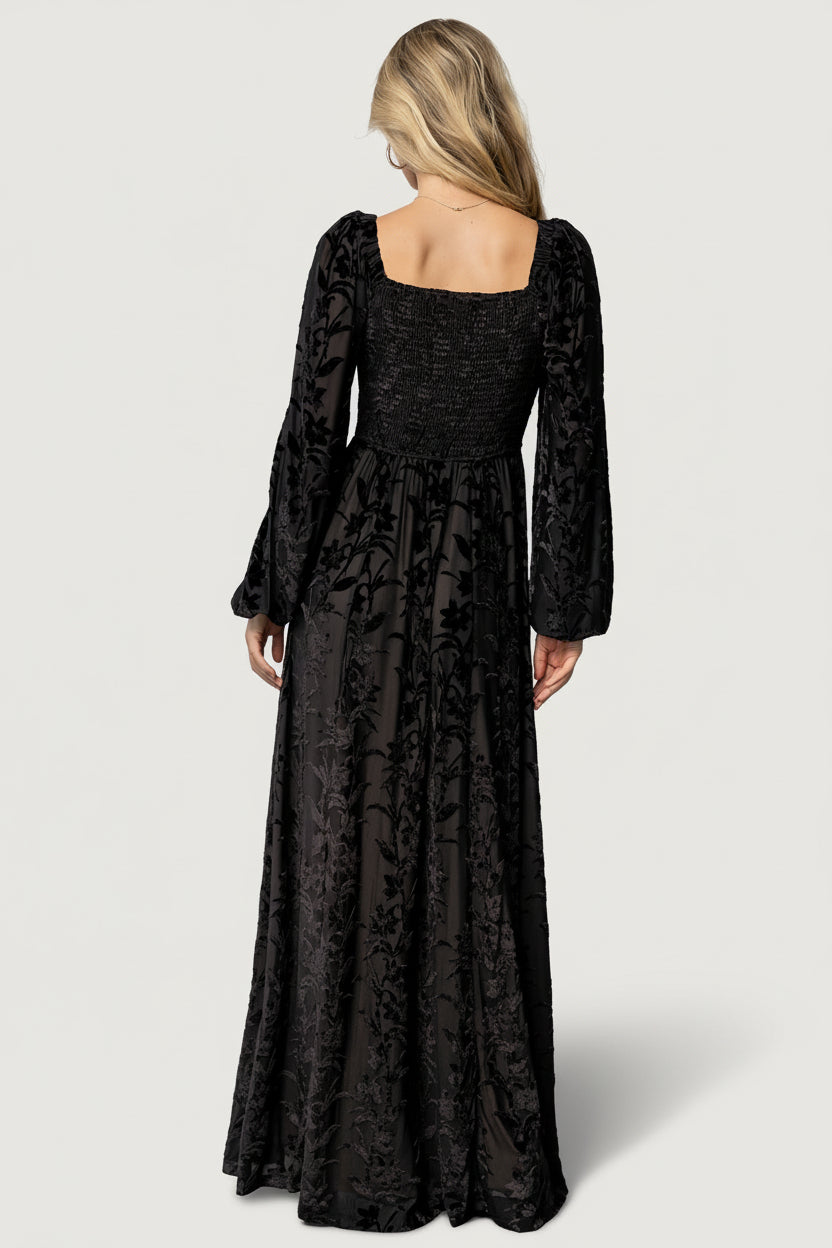 Aurora Velvet Maxi Dress Black Floral | Baltic Born S Aurora Velvet Maxi Dress Black Floral | Baltic Born S