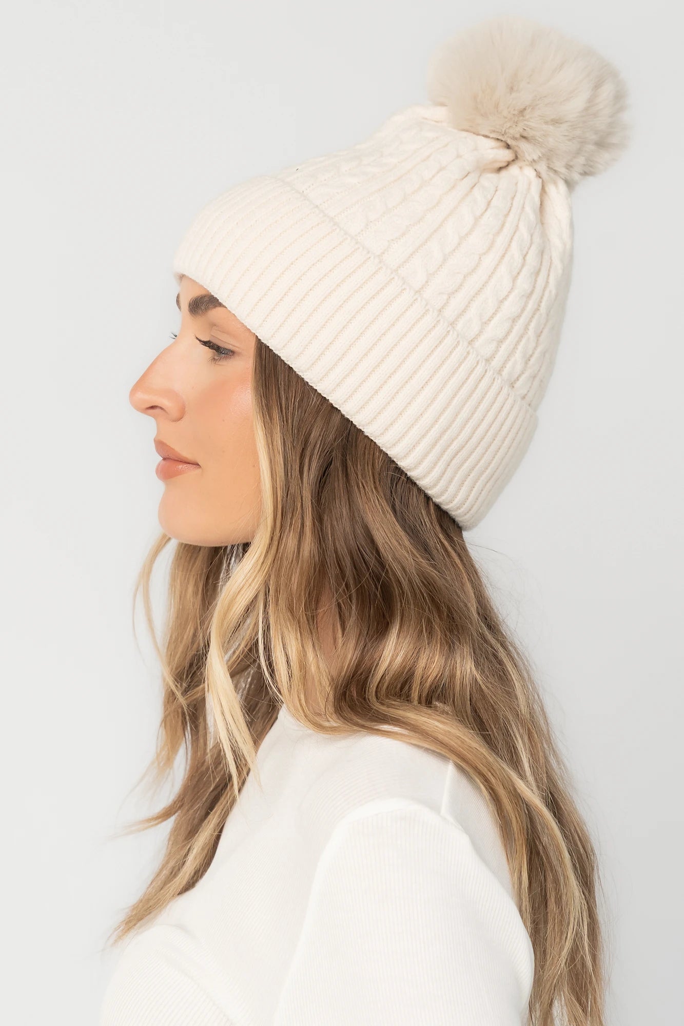 Lake Cable Knit Pom Beanie | Ivory