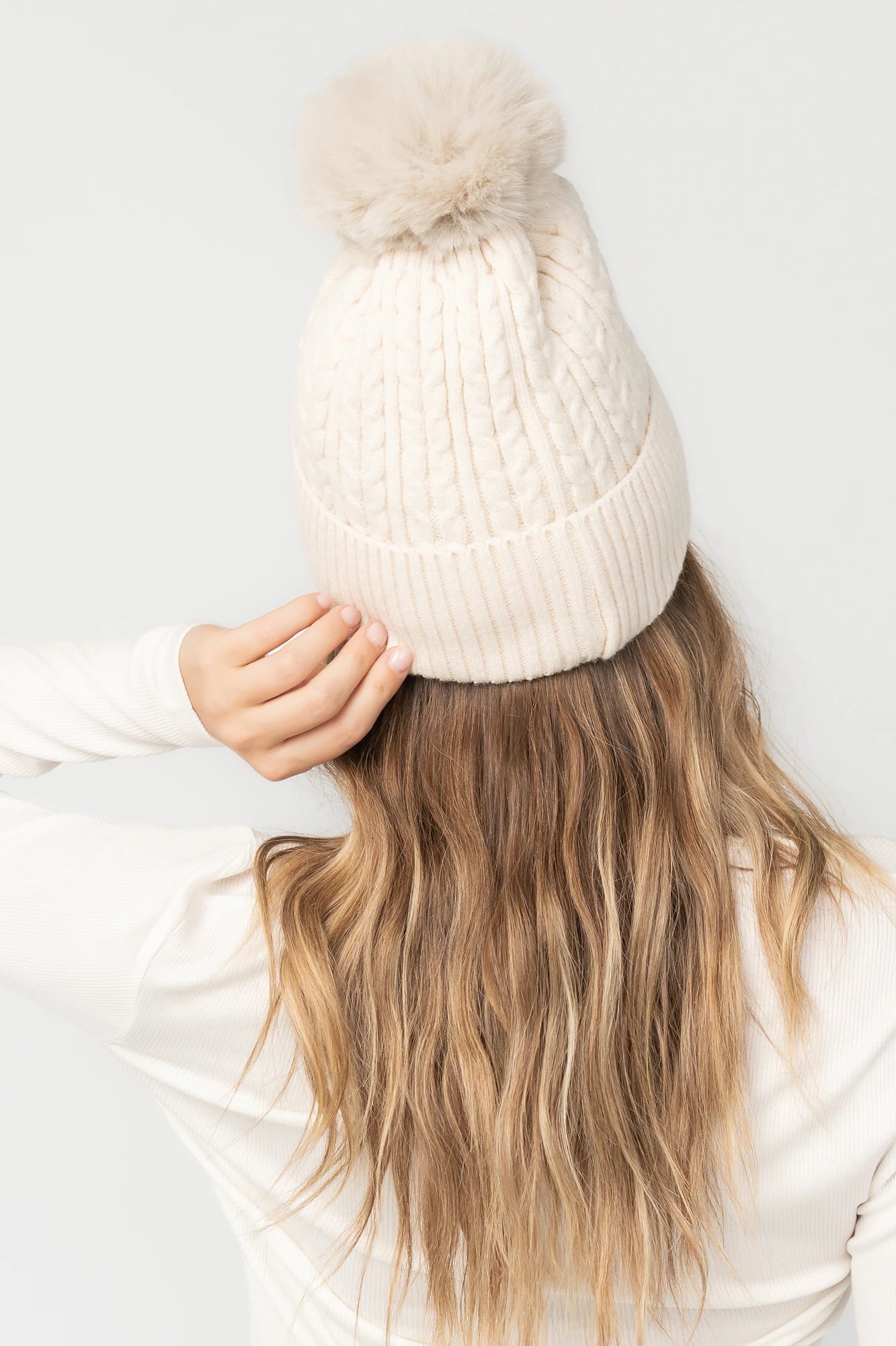 Lake Cable Knit Pom Beanie | Ivory