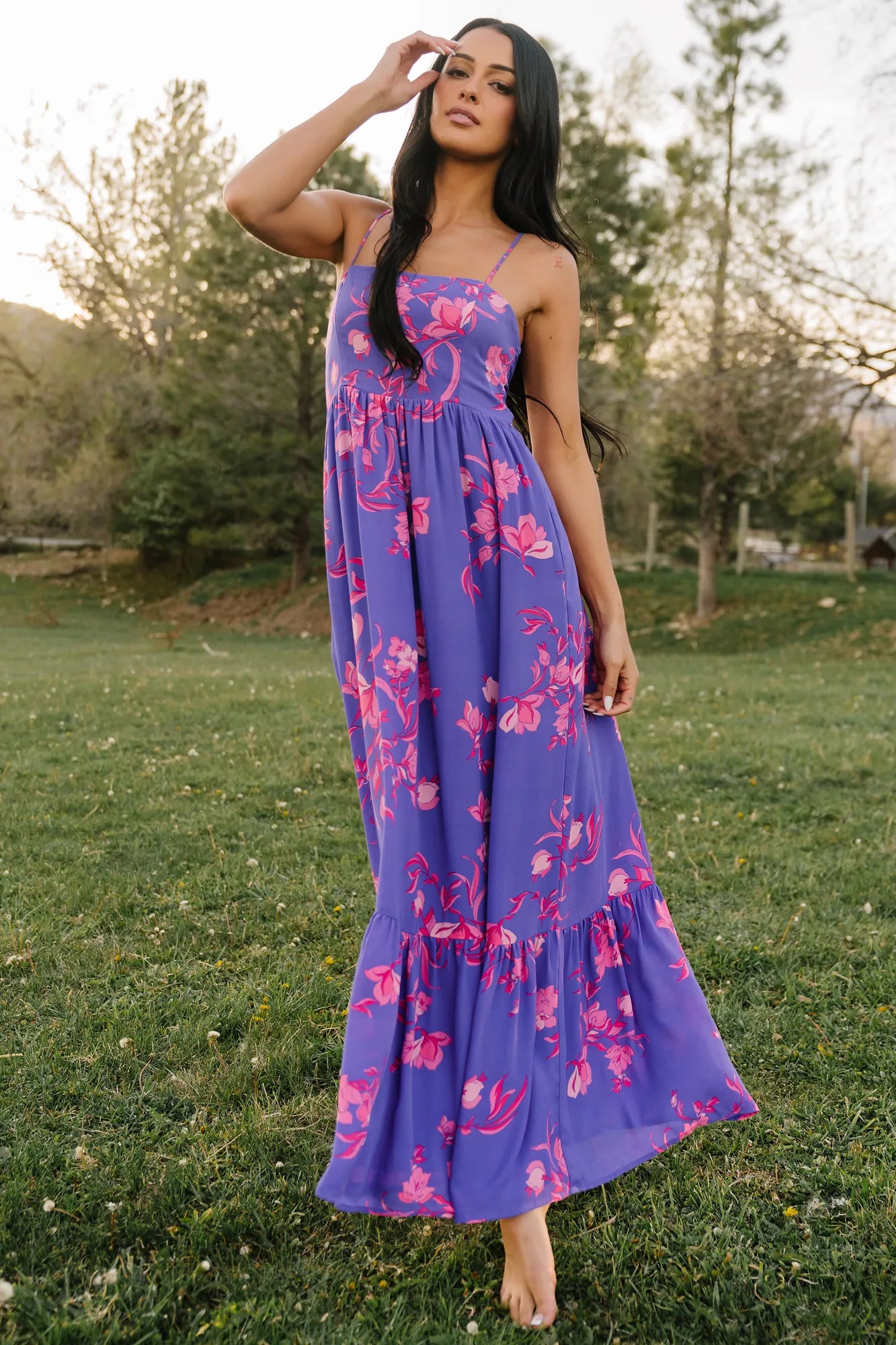 pink and purple floral maxi dress Purple and Pink Floral Satin Halter Mermaid Maxi Dress | Womens | X-Large (Available in XS, S, M, L) | 100% Polyester