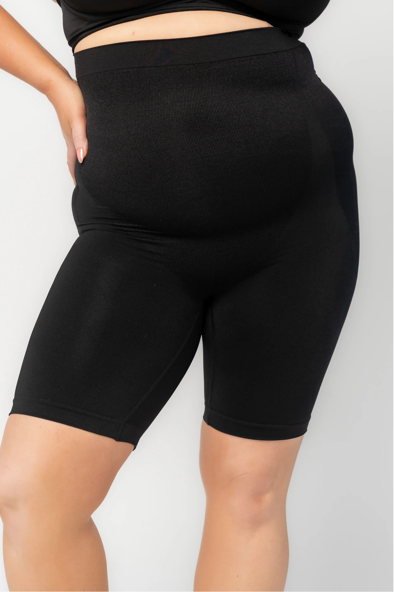 Essential High Waisted Mid Thigh Shorts | Black