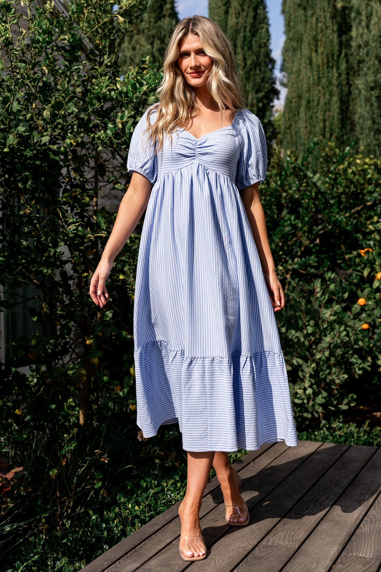 Baltic Born Womens Poppy Midi Dress | Blue + Off White