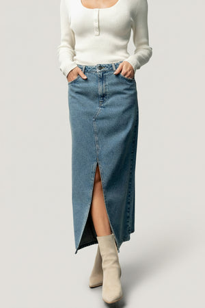 Aleksa Denim Midi Skirt | Medium Wash