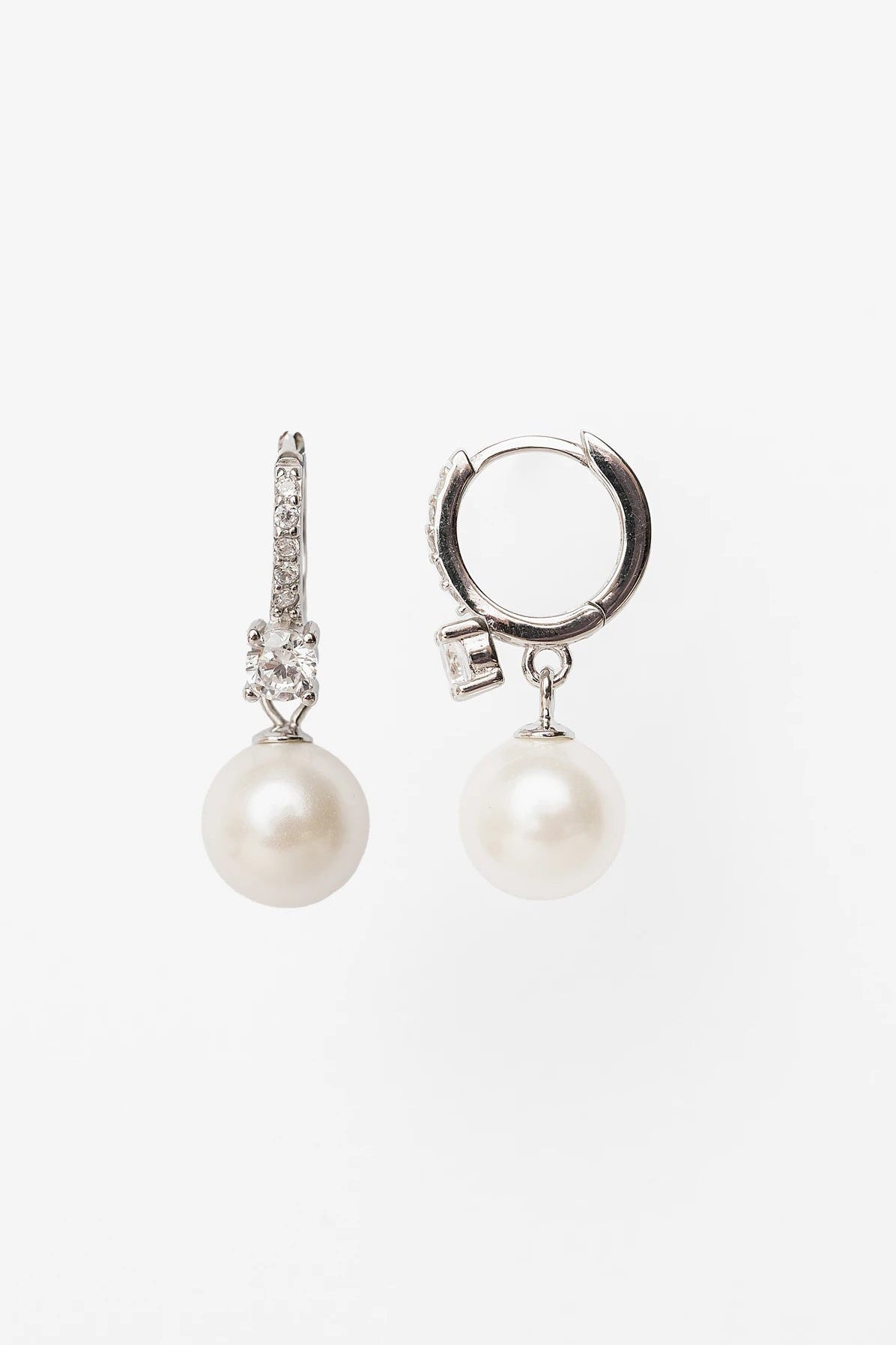 Isabella Pearl Hoop Earrings with cultured pearl accents and polished sterling silver hoops.