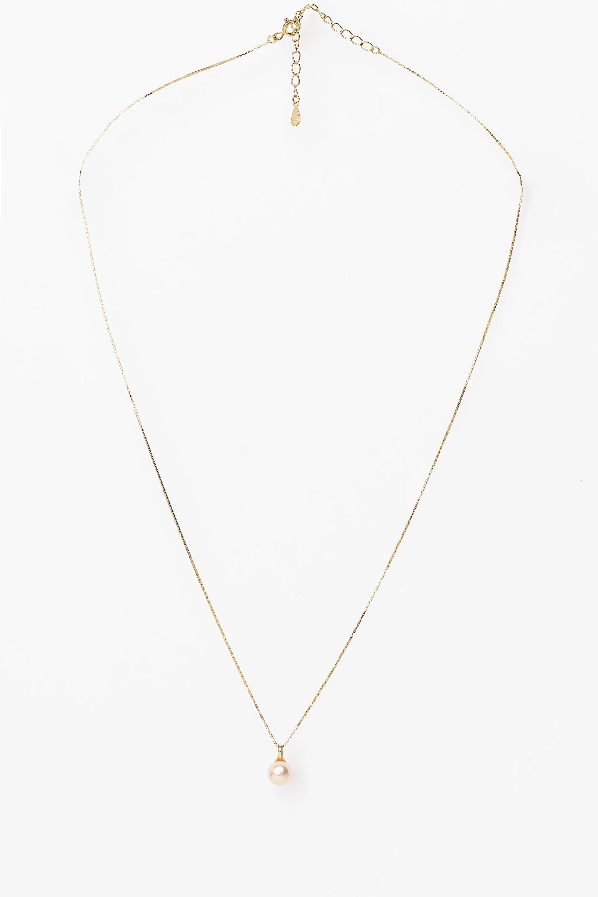 Tanaia Pearl Necklace in Gold with a freshwater light pink pearl and delicate gold-tone chain.