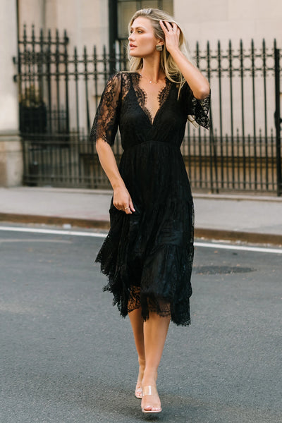 Baltic Born Womens Brittany Lace Midi Dress | Black