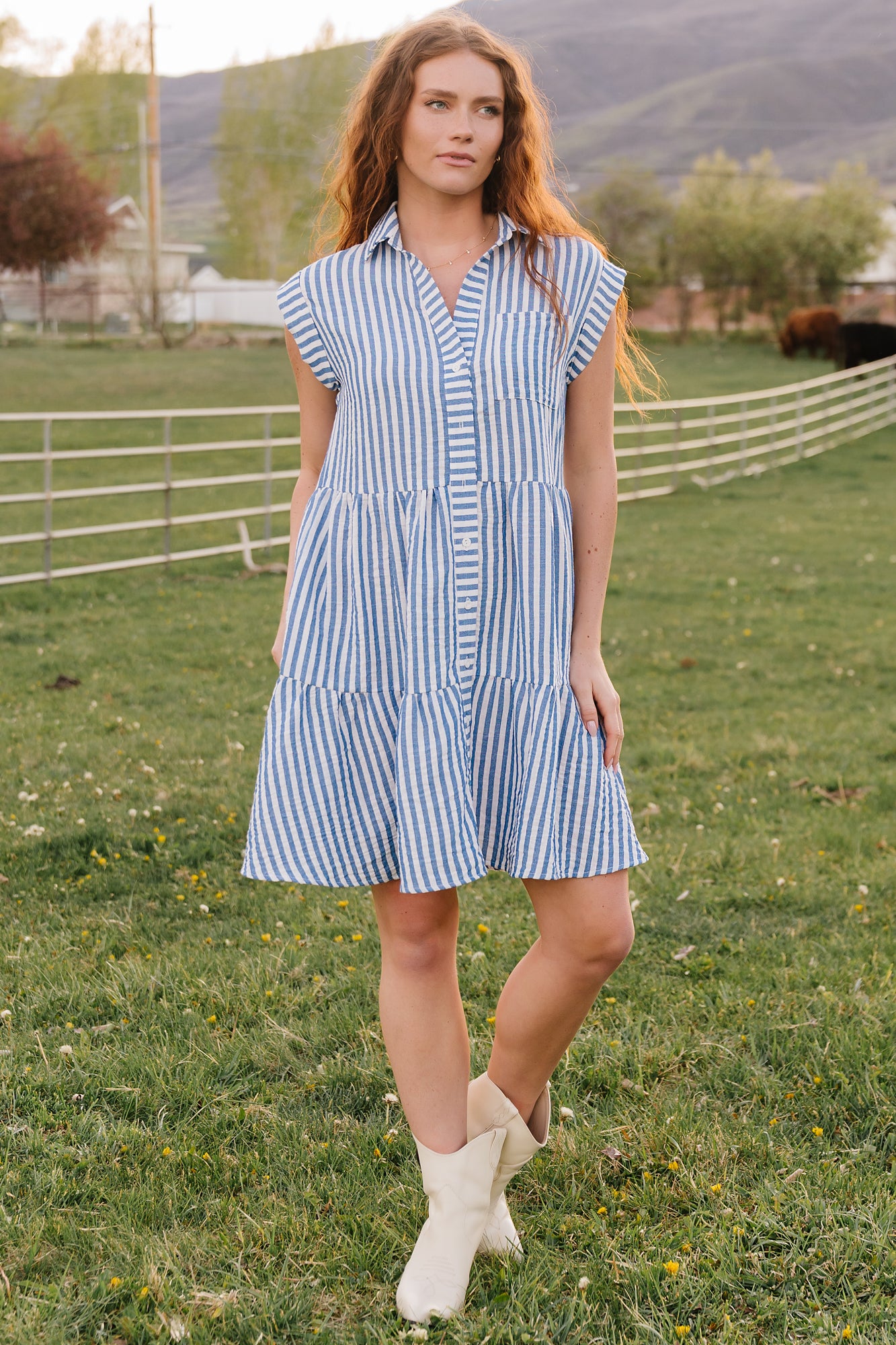 Charlie Short Dress | Blue Stripe
