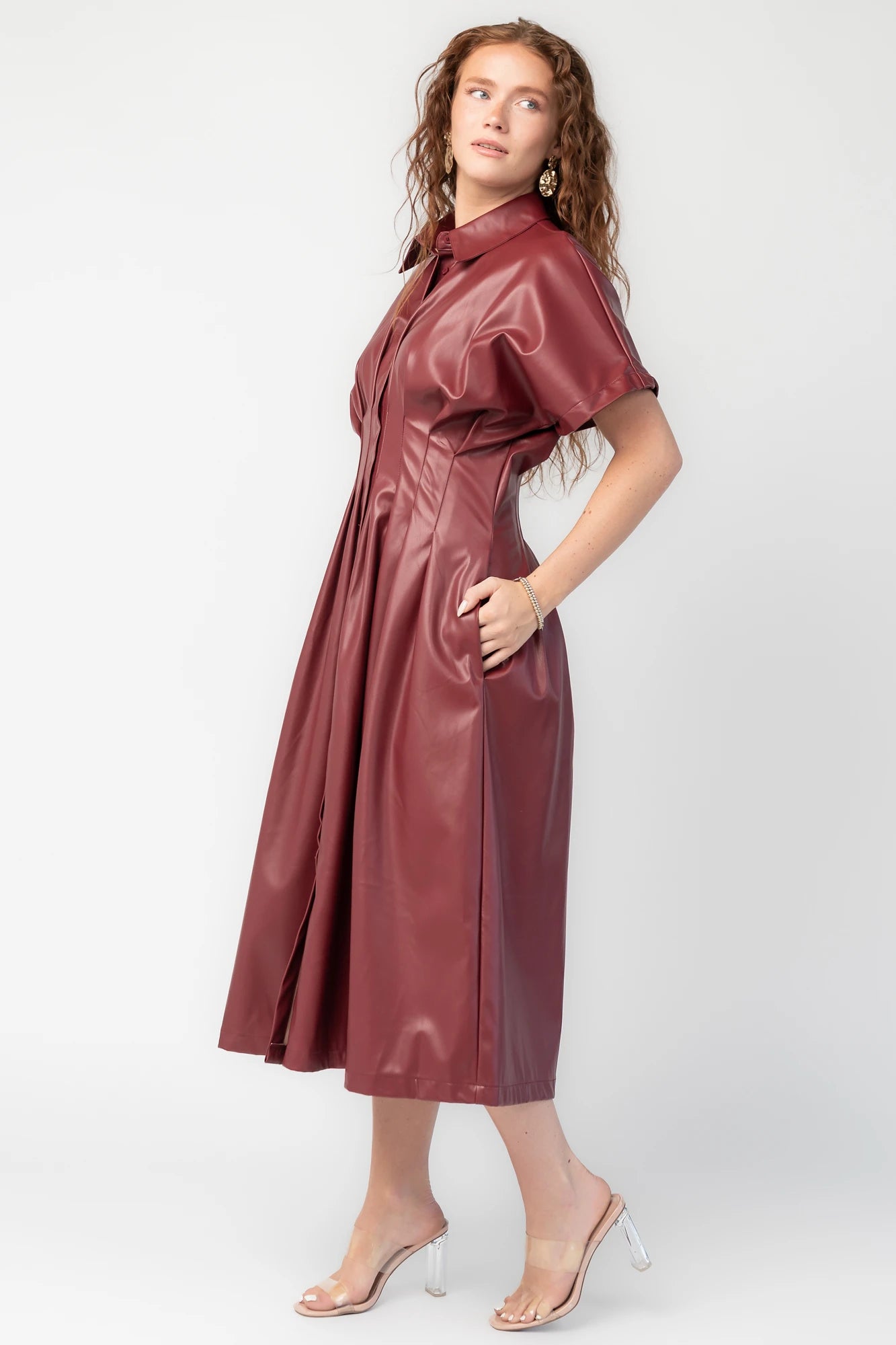 Montclair Structured Midi Shirt Dress | Burgundy