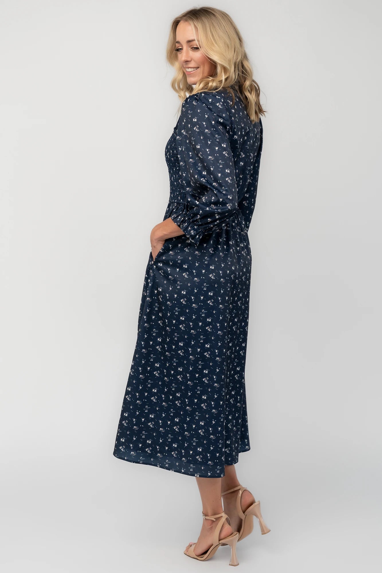Janette Button Down Midi Dress | Navy Floral