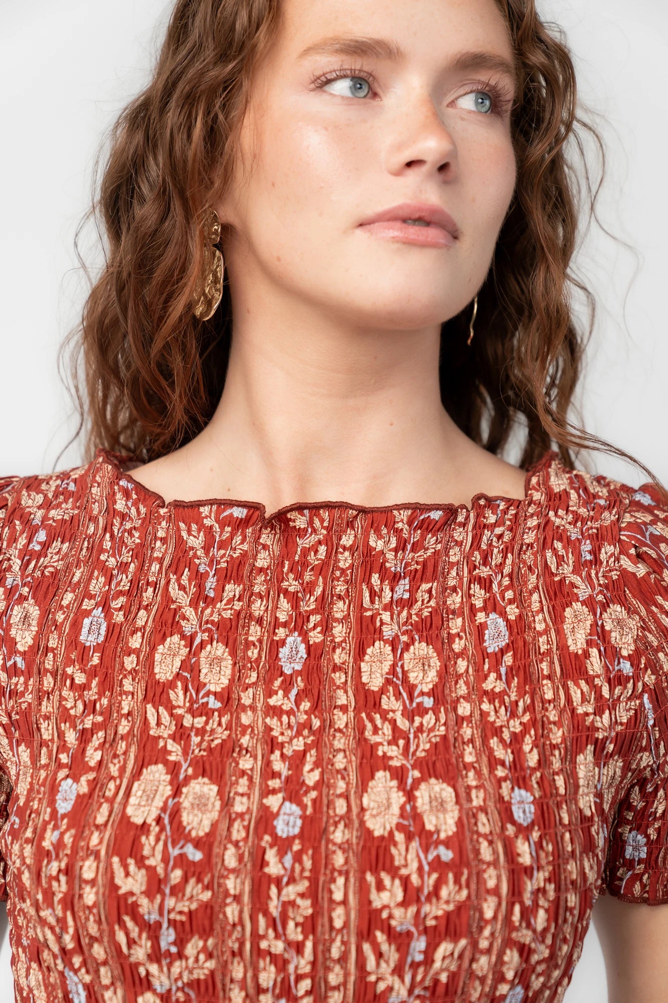 Rhonda Smocked Midi Dress | Rust Print
