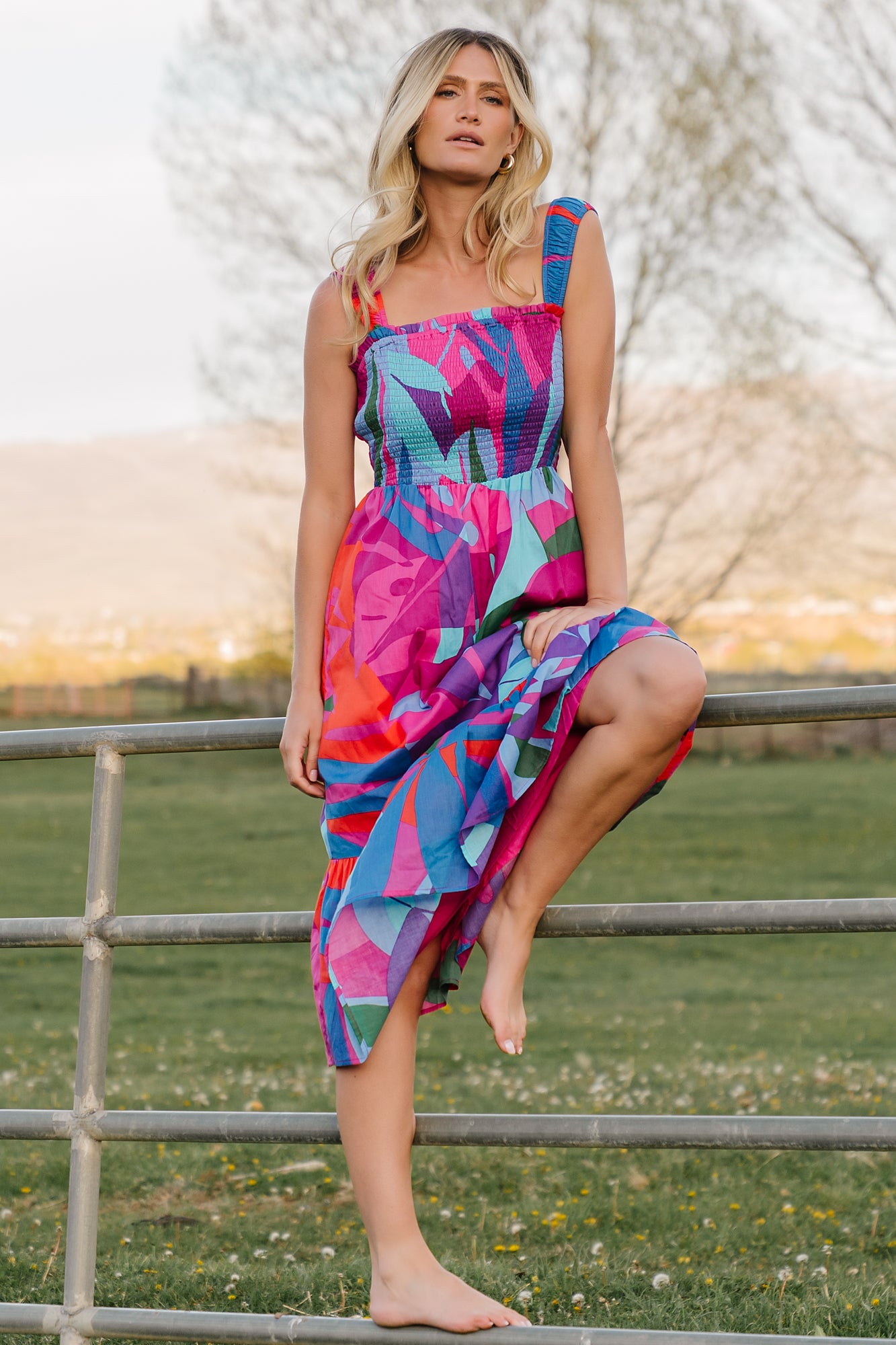 Cruz Smocked Midi Dress | Multi Print