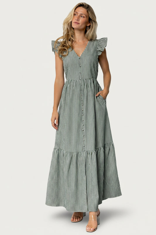 green stripe maxi dress Hettie Button Maxi Dress