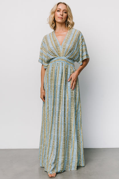 Mylis Kimono Dress | Blue + Green Print