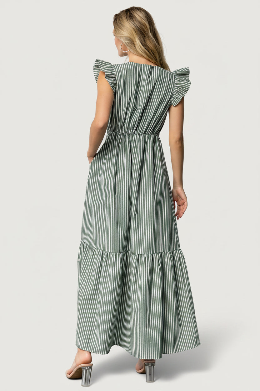 Hettie Button Maxi Dress | Green Stripe Hettie Button Maxi Dress | Green Stripe